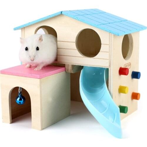Hamster House Gym Exercise Funny Ladder Slide Bell Climbing Wooden Hut Toy Pet Small Animal Play Hideout Nest