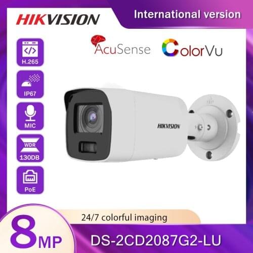 Hikvision Bullet IP Camera ColorVu and Acusense 8MP POE DS-2CD2087G2-LU Built-in Microphone 130dB WDR IP67 F1.0 Super-Aperture