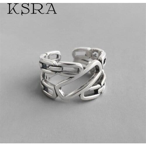 KSRA Fashion Simple Open Chain Ring Korean Punk Geometry Hollow Rings Copper Jewelry For Women Gift