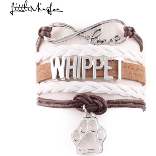 Little MingLou Infinity love whippet Bracelet pet dog paw Charm leather wrap men bracelets & bangles for Women jewelry
