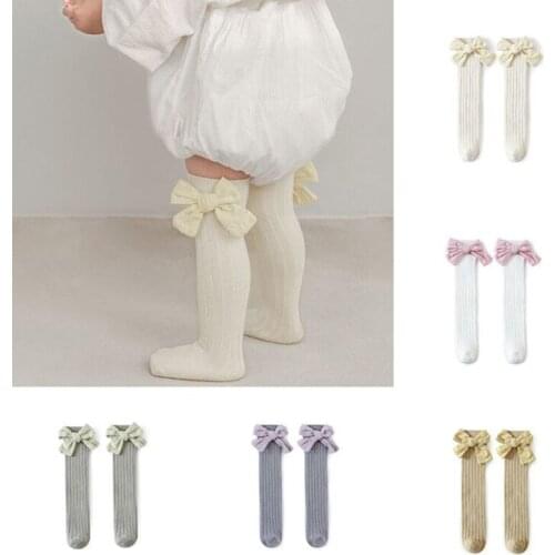 Cute Bows Baby Girls Sock Sweet Princess Knee High Baby Socks Spring Autumn Solid Color Soft Knitted Long Tube Socks