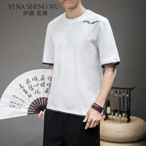 Fashion Kimono Men Japanese Style Harajuku Yukata T-Shirt Japan Embroidery Short-Sleeve Shirts Men Tops Trousers Asian Costumes