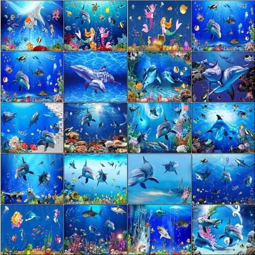 Full square embroidery dirll drawing 5d diamond painting kit set Underwater world shark fish dolphin tortoise complet mosaic art