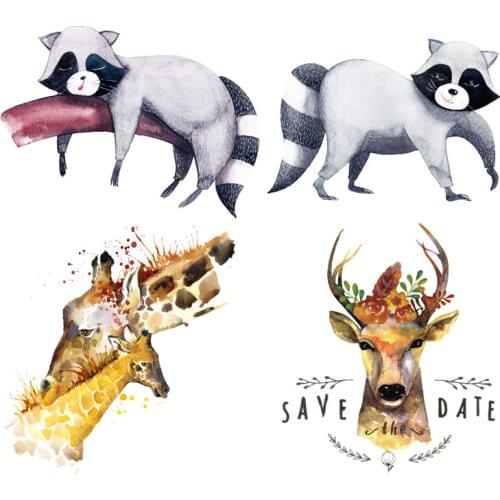 Giraffe Raccoon Clothing Stickers Iron On Patches Diy Heat Transfers Patch For Clothes Boy Girl T-shirt Appliques Decoration