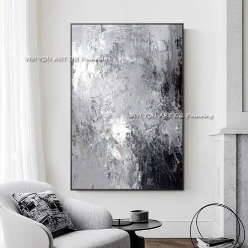 Original Abstract Art Painting Grey Oil Painting Posters 100% Handmade Wall Art Canvas Pictures for Living Room Home Decoration
