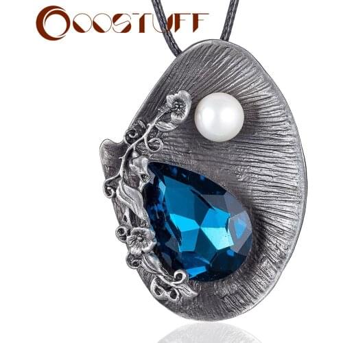 Colors Crystal Pendant Vintage Jewelry Long Necklace for Women Flower Beads Chain Rope on the Neck Decoration Gift Alloy Choker