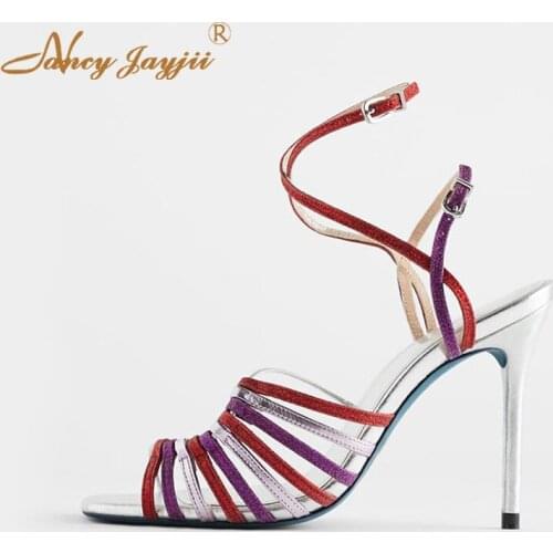 Ankle Strap Red Slim High heels Multicolor Sandals Vacation Dressing Partying Wedding Women Shoes Size 14 15 16 NANCYJAYJII 2020