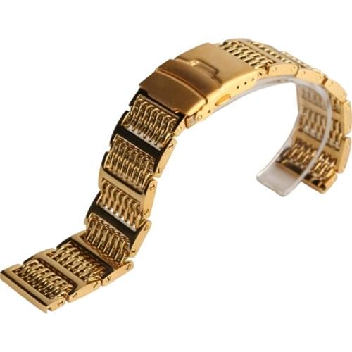 High Quality 20/22/24mm Width Golden Stainless Steel Adjustable Watchband Replacement for Men Women Wristwatches