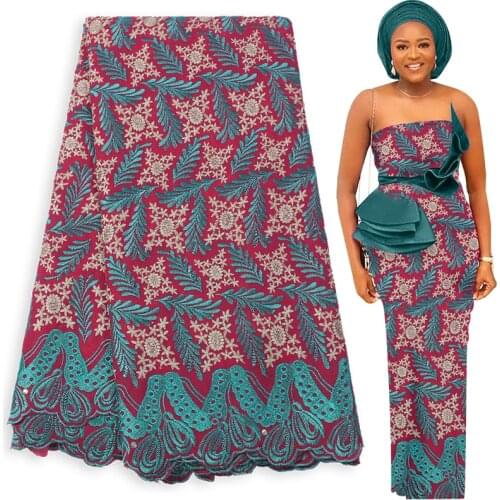 Fabricbob Cotton Swiss Voile Lace Fabric 2021 Latest Nigerian Party Rhinestone Embroidery African Lace Fabric 2.5 Yards