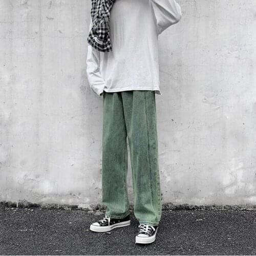 Spring Fashion Brand Straight Jeans Mens Korean Fashion Students' Versatile Wide Leg Casual Pants
