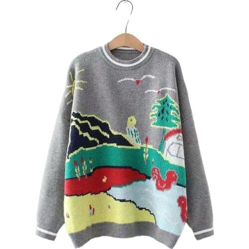 Japan Style Autumn Winter Womens Jacquard Sweater Knit Pullover Student Casual Harajuku Sweaters Girl 2011381