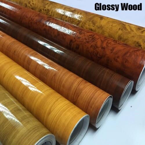 High Glossy Wood Grain Textured Vinyl Sticker Decal Roll Car Interior DIY Film Wrap Automobiles Waterproof Vinyl 7 Sizes Choice