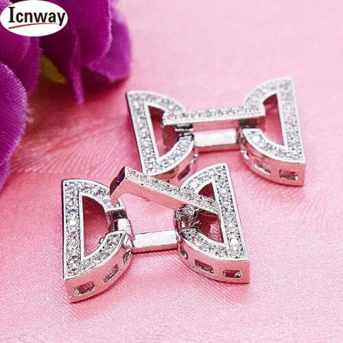 Wholesale Rhinestone inlay silver Plated clasp 1.8*1.8cm For DIY bracelet necklace Free shipping icnway