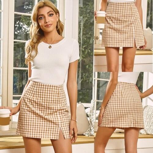 Womens Hem Plaid Mini Skirt Casual High Waist Oversized Girl Elegant Plaid Skirt Yellow