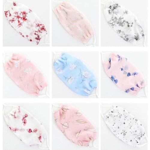 Womens Thin Sunscreen Flower Print Gauze Masks Ladys Mesh Chiffon Mask R1Y3