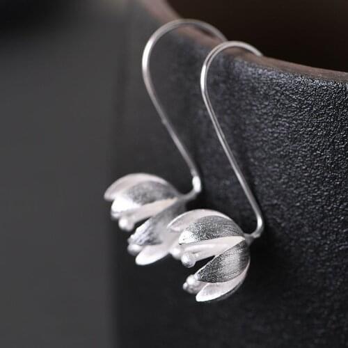 FNJ Flower Earrings 925 Silver Original Pure S925 Sterling Silver Drop Earring for Women Jewelry