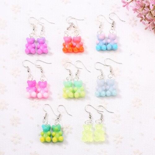 1 Pair Women Dangle Earrings Girls Gift Glitter Gummy Bear Resin Charms Lovely Cartoon Animal Jewelry