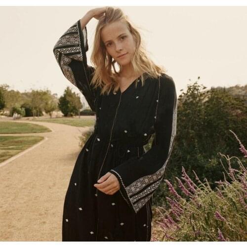 Enthic Embroidery Dress Women Autumn Long Sleeve V Neck Tassel Bohemian Dresses Female Beach Vocation Vestidos Mujer Robe