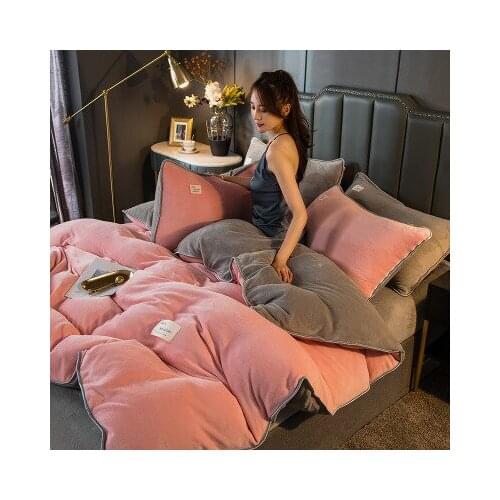 Winter bedding milk fleece 4-piece flannel quilt sheet solid crystal velvet 3-piece coral fleece
