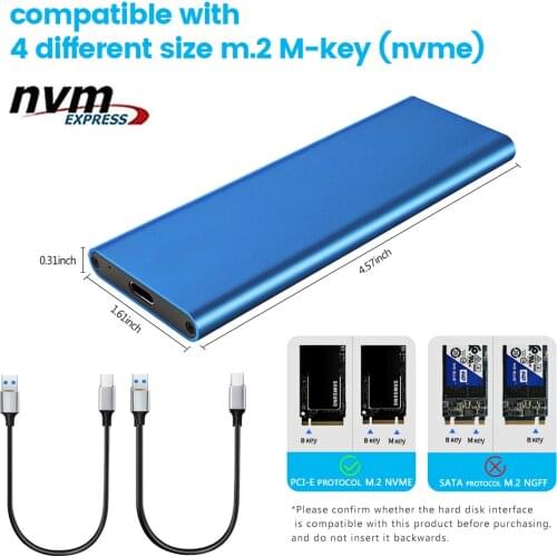 Zomy M.2 NVME to USB3.1 Portable ssd 1tb 512gb Solid State Drive Gen2 Mobile External Hard Disk Enclosure Type-C with Case M-Key