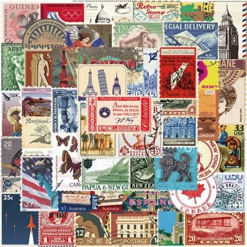 10/50PCS Retro Stamp Stickers Toy Travel Landmark Building Postmark Postage Decals Sticker DIY Suitcase Guitar Laptop Car Bike