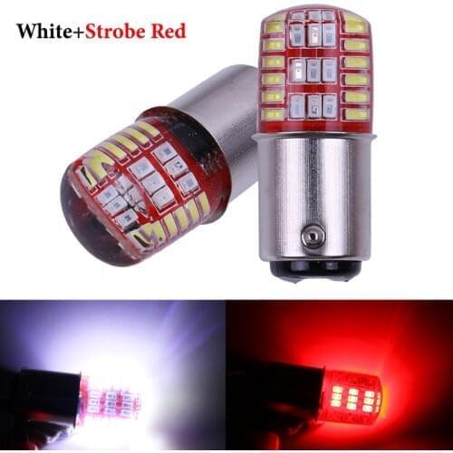 10PCS 1157 Led BAY15D P21/5W Double color Strobe LED 3014 42 LED Flash light brake blink light Lamp Bulb red white Blue