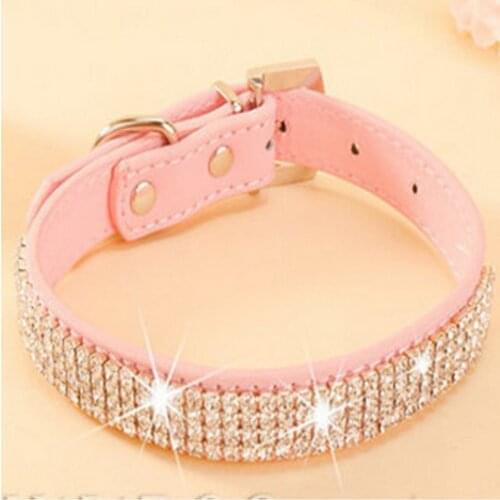 2020 Brand New Bling Rhinestone PU Leather Crystal Diamond Puppy Collar Pet Dog Collars Pink