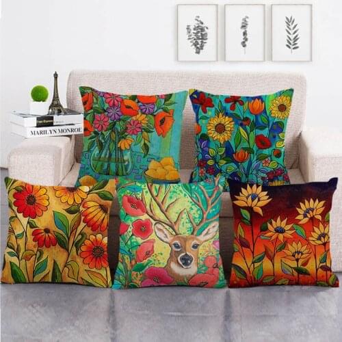 45cm*45cm Oil painting poppy throw cushion cover linen/cotton sofa pillow cover decorative pillow case