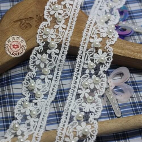5yards Water Soluble Embroidery Pearl Bead Lace Trim Clothing Accessories Collar Flower DIY Handmade Beading Braid Lace Fabric