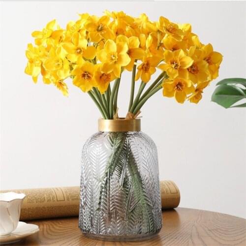 6 Simulation White Daffodils Fake Flowers 3D Printing Silk Cloth Holding Wedding Table Autumn Pastoral Home Decoration Yellow