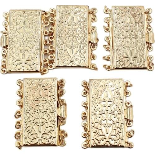 APDGG 5 Pcs Jewelry Findings 7 Strands Rectangle Clasps Gold Plated For Pearl Bracelets Necklaces Making DIY Craft Accessories