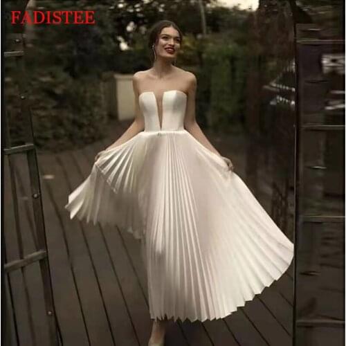 New Style Satin Evening Dresses Tea Length Formal Prom Dresses Sexy Strapless Party Gowns Vestidos De Fiesta Robes De Soirée