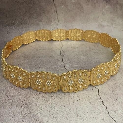 Flower Crystal Hollow Out Metal Body Jewelry Chains In Gold Arabic Chic Caftan Belts Moroccan Women Belly Chains