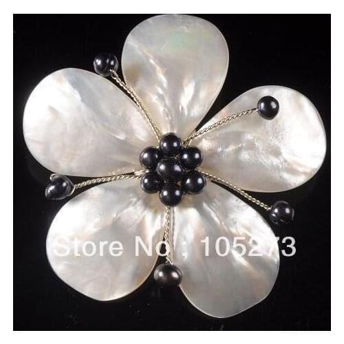 New Arriver Charming Natural 4-25mm White Shell MOP & Black Freshwater Pearl Flower Pin Brooch 70mm Handcrafted Fashion Jewelry