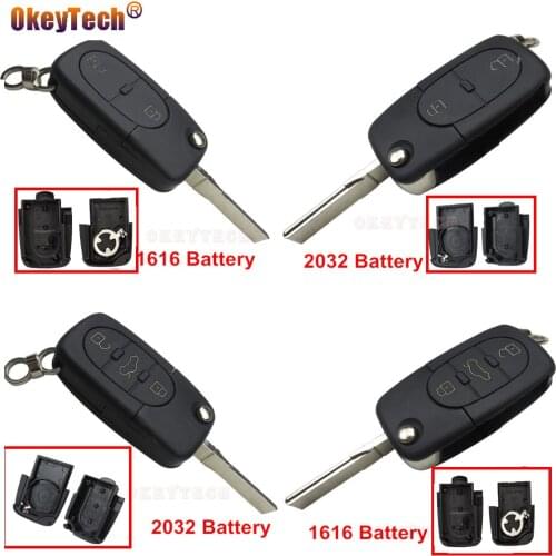 OkeyTech 2 or 3 Buttons Remote Car Key Shell For Audi A2 A3 A4 A6 A8 TT CR1616/CR2032 Battery Holder Auto Cover Case Replacement