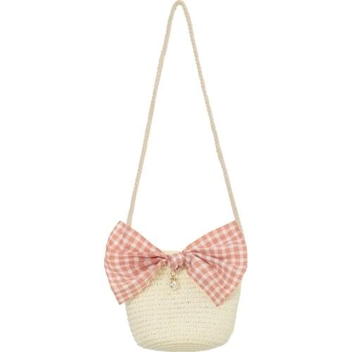 Baby Kids Bags Children Cute Solid Pattern Cross-Body Handbag Fashion Girls Kids Straw Shoulder Messenger Bag