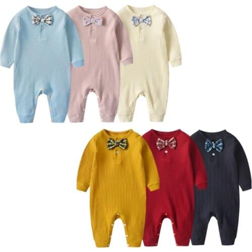 IYEAL Newborn Infant Baby Boys Clothes Infant Girls Rompers Cotton Long Sleeve Baby Bowtie Jumpsuit Toddler Boy Outfits Clothing