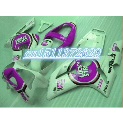 Dor-Hot sale fairings set for Kawasaki 03 04 ZX6R Ninja 636 white purple LUCKY STRIKE motobike parts 2003 2004 D
