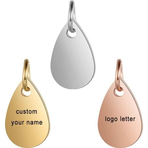 Customized Charms for Jewelry Making Gold Stainless Steel Water Drop Pendant Engrave Logo Letter Diy Earring Bracelet Necklace