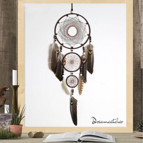 Indian Handmade Dream Catcher 3 Nets With Feathers 80 cm Wall Hanging Meshs Dreamcatcher Craft Gift Living Room Home Decoration