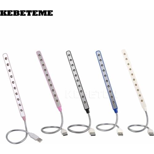 KEBETEME Fashion USB LED Light Night Lamp 10 LEDs Flexible 4 Colors for Notebook Laptop PC Computer Power Bank Wholesale