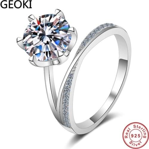 Geoki 925 Sterling Silver Passed Diamond Test 3 ct 9mm Excellent Quality VVS1 Moissanite Ring Women Classic New Arrival Jewelry