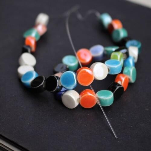 35Pcs/Lot 8mm*4.8mm Mix Color Round flat Ceramic Beads Plated for jewelry making