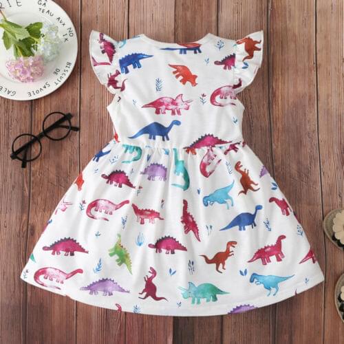 2020 Toddler newborn baby kid girl cute dinosaur pattern printed summer dress lotus leaf floral cotton dress ropa de bebe niña