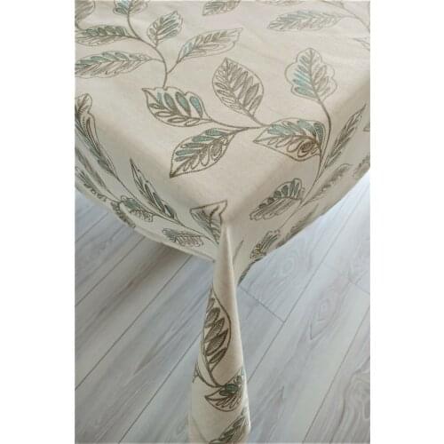 Linen Textured Colored Leaf Pattern White Table Cloth Wedding, Party,Sofa Cover Turkish Cotton For Rectangle Table