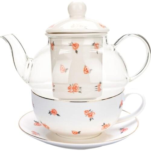 European Style Rose Flower Teapot Set Phnom Penh Cup And Saucer Kitchen Home Coffee Mug Ceramic Overglaze