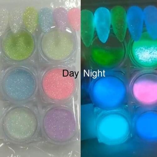 6 Boxes/lot Nail Art Accessories Nail Art Glitter Neon With Visible Glow In The Dark Powder Pigment Fluorescent Nail Powder,6565