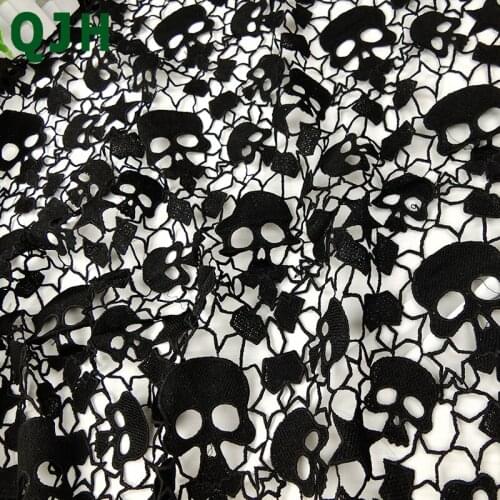 Newest Unique Skeleton Design Water Soluble Hollow Milk Silk Black Lace Embroidered Fabric Wedding Dress Clothing Accessories