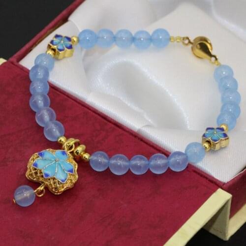 Original design top quality blue 6mm new arrival blue jades natural stone chalcedony ronnd beads girl party gifts 7.5inch B2740