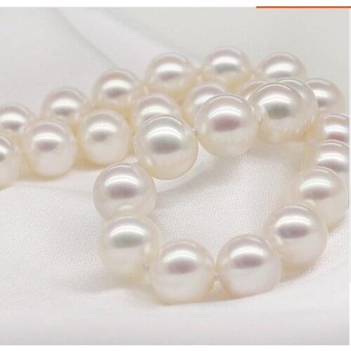 925 silver real natural big AAAA9-10mm litzi natural freshwater pearl necklace round very light white genuine send mom